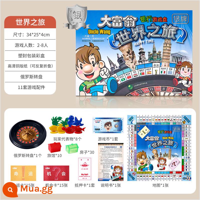 Phiên bản cổ điển Monopoly Board Game Cờ vua Phiên bản dành cho trẻ em World China Journey Phiên bản dành cho người lớn Phiên bản Deluxe Trò chơi trên bàn - 1 hộp huy chương bạc (du lịch thế giới)