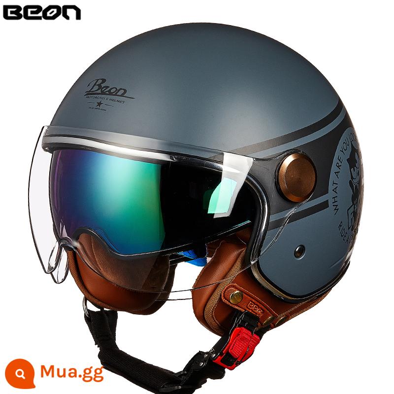 Beon Xe Máy Nam Nữ Đôi Ống Kính Xe Máy Retro Harley Xe Điện Mùa Đông Ấm Mũ Bảo Hiểm Nửa Bốn Mùa - Sub-dark xám/xám đen Supersonic Sonic (gửi ống kính dài)