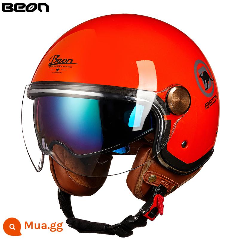 Beon Xe Máy Nam Nữ Đôi Ống Kính Xe Máy Retro Harley Xe Điện Mùa Đông Ấm Mũ Bảo Hiểm Nửa Bốn Mùa - Chuột túi màu cam/xám sáng (Gửi ống kính dài)