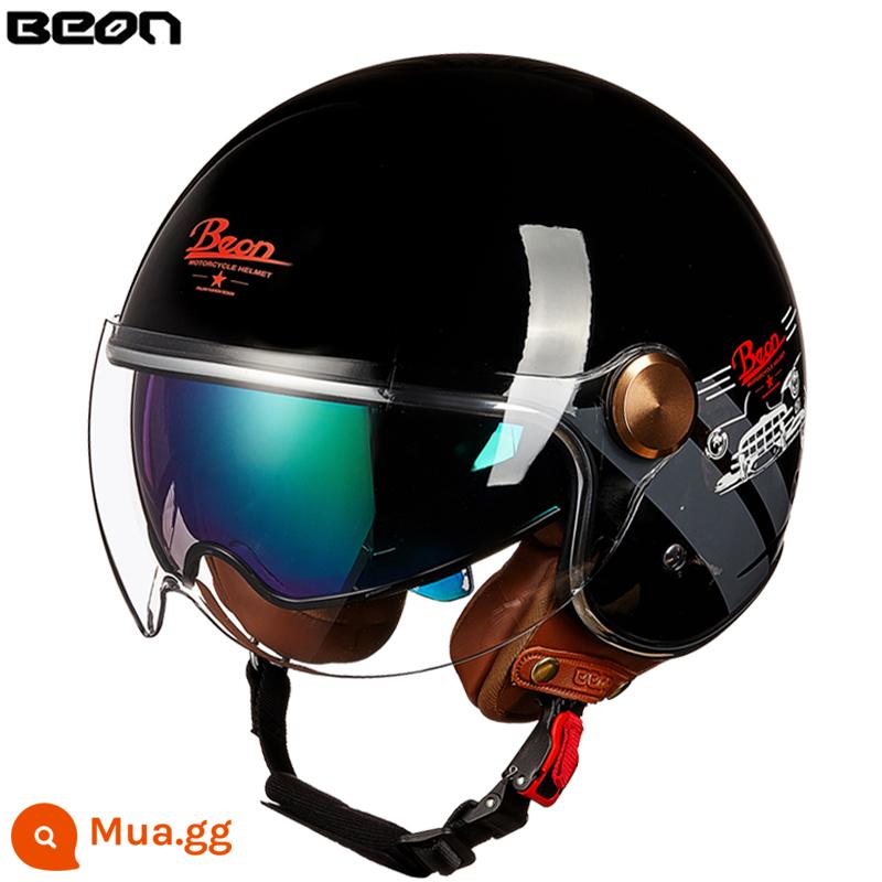 Beon Xe Máy Nam Nữ Đôi Ống Kính Xe Máy Retro Harley Xe Điện Mùa Đông Ấm Mũ Bảo Hiểm Nửa Bốn Mùa - Xe cổ điển màu đen/xám và trắng sáng (gửi ống kính dài)