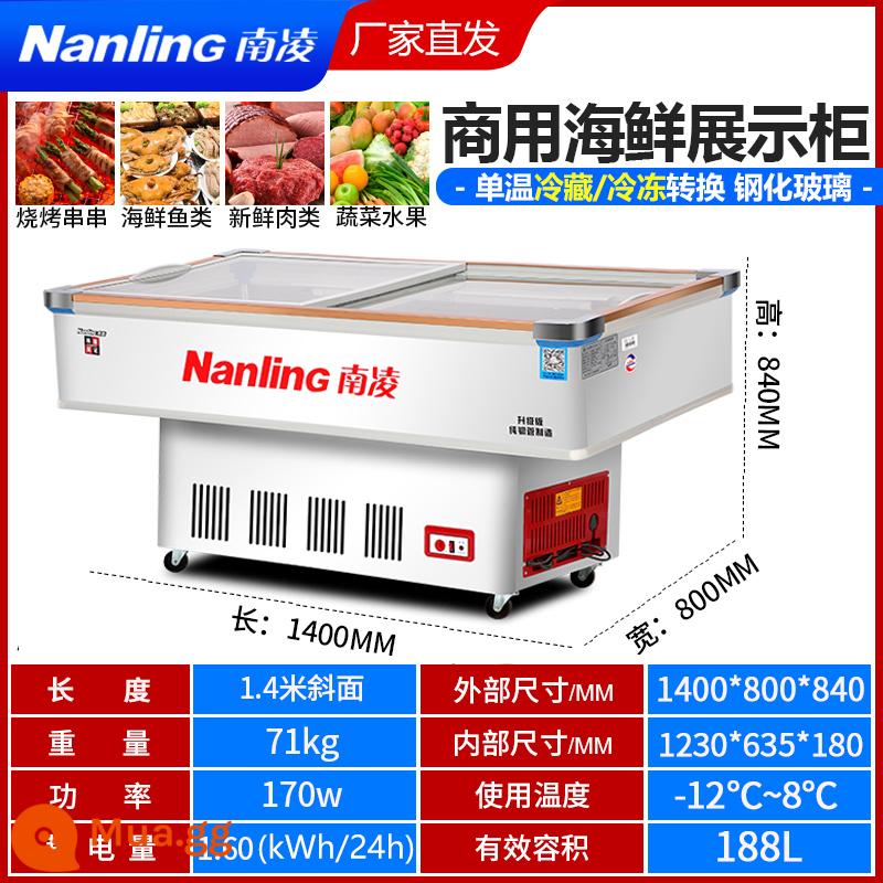 Nanling tủ đông thương mại nằm ngang giữ lạnh tươi thịt nướng tủ trưng bày tủ lạnh hải sản đông lạnh tủ đặt hàng ống đồng - Độ dốc 1400*800*840 (thấp tới -12oC)