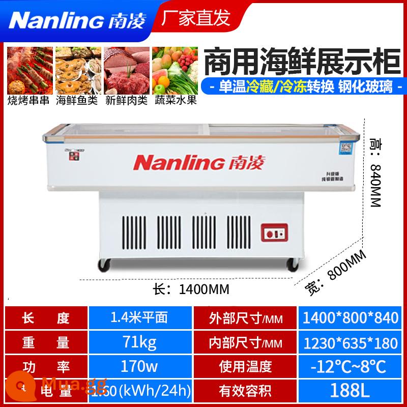 Nanling tủ đông thương mại nằm ngang giữ lạnh tươi thịt nướng tủ trưng bày tủ lạnh hải sản đông lạnh tủ đặt hàng ống đồng - Mặt phẳng 1400*800*840 (thấp tới -12oC)