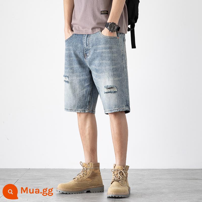 Quần short denim năm điểm phiên bản Hàn Quốc của lỗ rộng mỏng mùa hè mỏng phần bảy điểm quần âu retro cỡ lớn hợp thời trang - 281 màu xanh