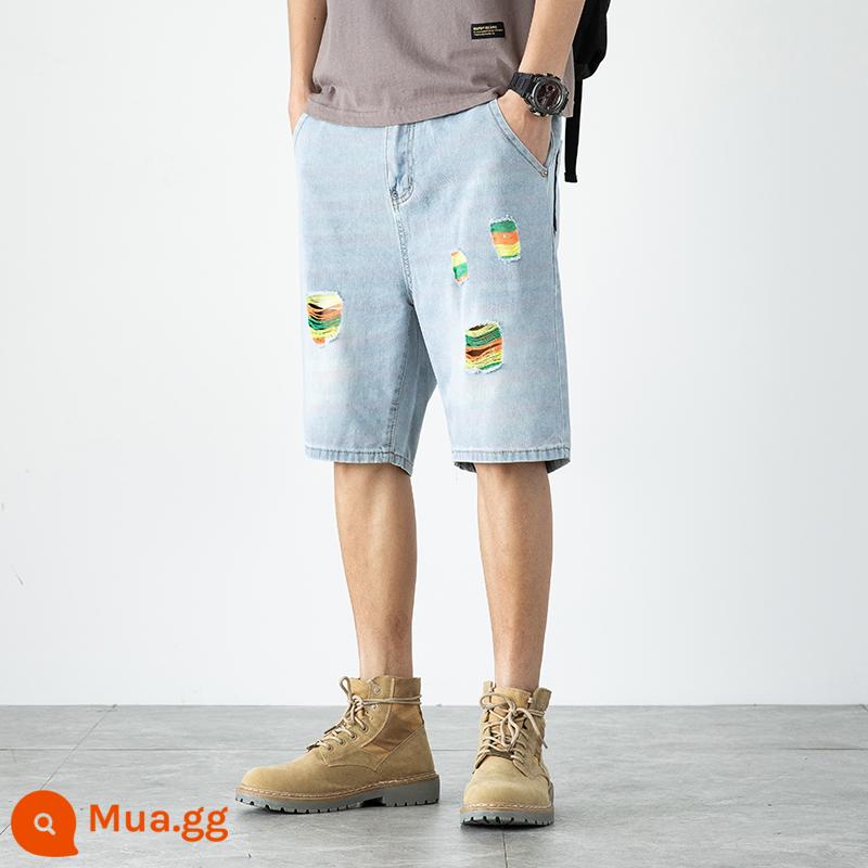 Quần short denim năm điểm phiên bản Hàn Quốc của lỗ rộng mỏng mùa hè mỏng phần bảy điểm quần âu retro cỡ lớn hợp thời trang - 276 cổ điển màu trắng