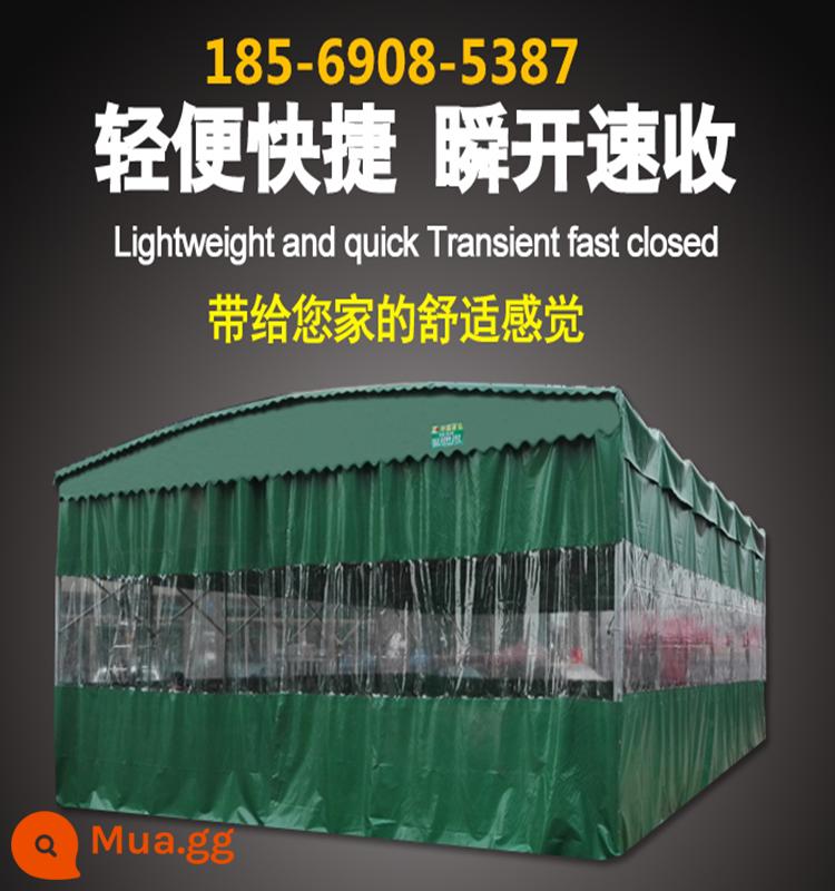 Trượt tán hoạt động lều ngoài trời di động lớn có thể thu vào mái hiên ăn nhẹ đêm nhà kho điện đổ gấp bãi đậu xe nhà kho - Rộng 3 mét, dài 6 mét, tổng chiều cao 4 mét, bao gồm vải ở tất cả các mặt