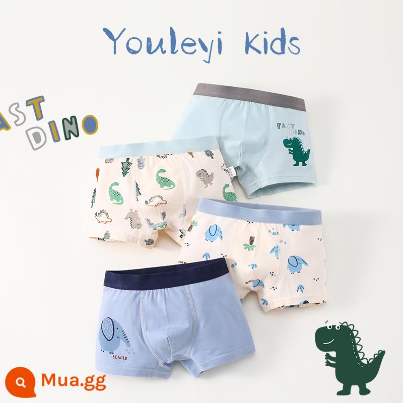 Quần lót bé trai cotton nguyên chất, quần đùi bé trai, cotton nguyên chất trẻ em, quần boxer an toàn bé trai vừa và lớn 100% - Gói 304 Dinosaur Elephant-4 [Phong cách cotton nguyên chất không xương chải kỹ]