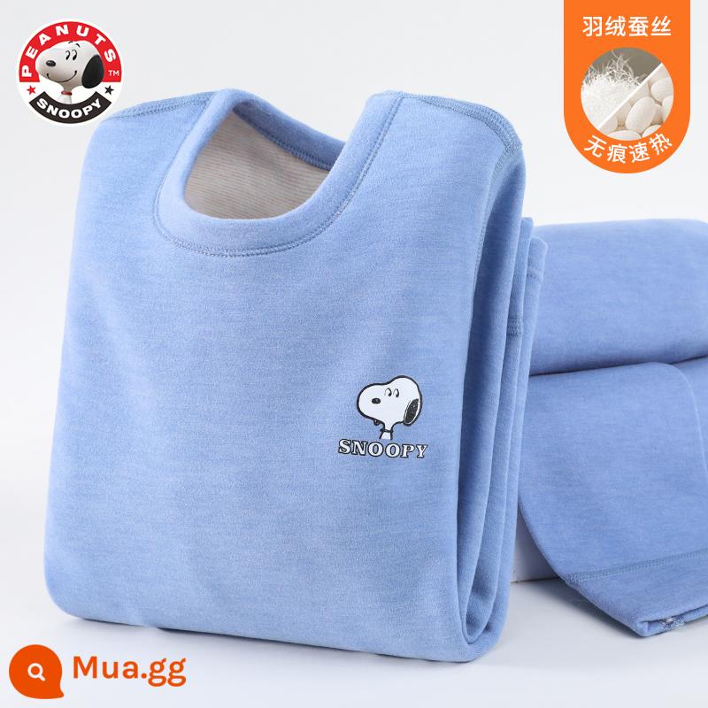 Bộ đồ lót trẻ em, quần áo thu đông và quần vệ sinh bé trai, đồ ngủ bé trai cotton nguyên chất, cotton plus nhung trẻ em vừa và lớn, ấm áp mùa thu đông - Snoopy chính hãng (xanh denim)