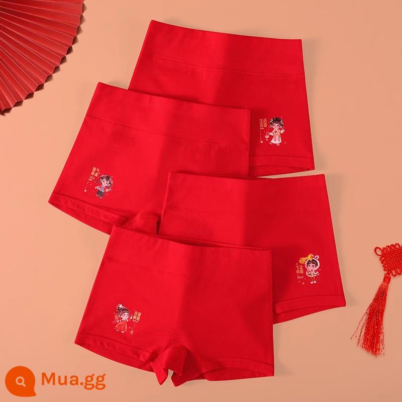 Quần lót trẻ em năm hoàng đạo cotton nguyên chất màu đỏ cho bé gái, 100% cotton cho bé lớn và nhỏ, không véo mông - M016 Tràn Đầy Phước Lành (Bộ 4 Bông Nguyên Chất)