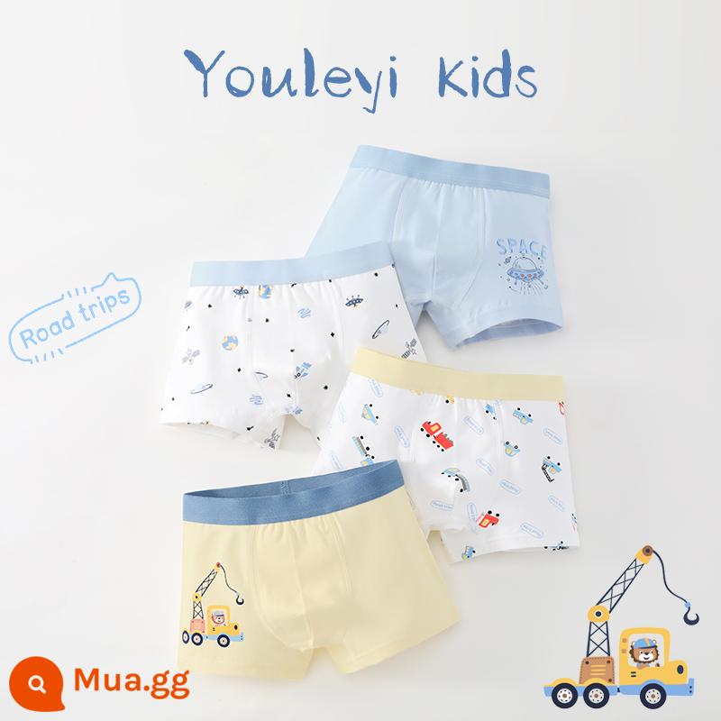 Quần lót bé trai cotton nguyên chất, quần đùi bé trai, cotton nguyên chất trẻ em, quần boxer an toàn bé trai vừa và lớn 100% - Gói G331 Engineering Crane-4 [Phong cách cotton nguyên chất không xương chải kỹ]