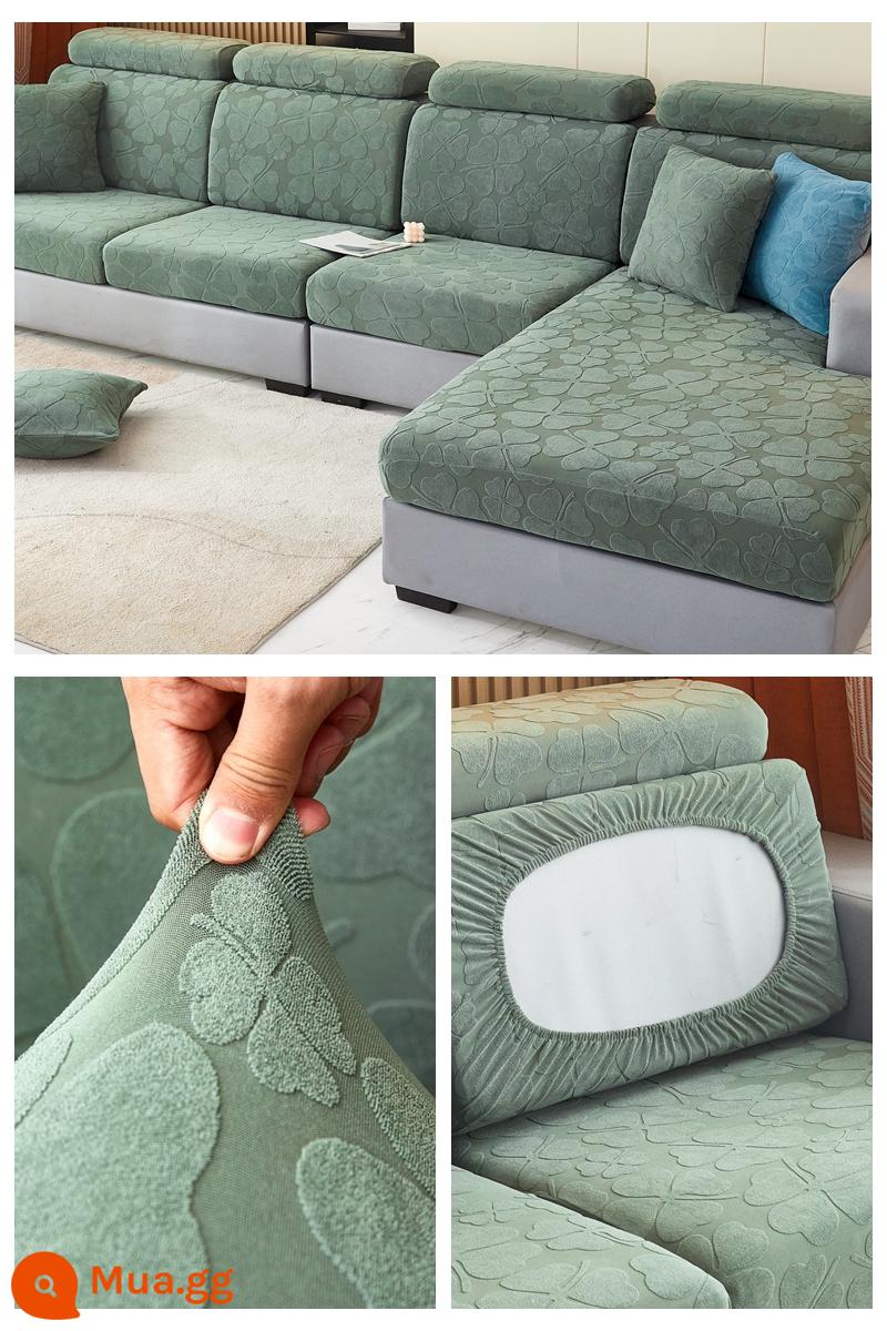 Đàn hồi đàn hồi mũ tắm bọc ghế sofa bao gồm tất cả phổ quát dựa vào vỏ bảo vệ bằng vải tựa đầu bàn đạp chân đệm xốp đơn giản - Mũ xanh cỏ bốn lá dày màu xanh quân đội