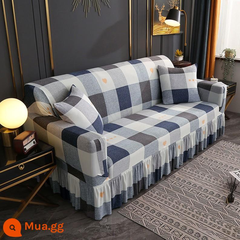 Váy co giãn bốn mùa bọc ghế sofa bao gồm tất cả bao gồm phổ quát bao da kiểu cũ một hai ba bốn người đệm vải - Viền màu xanh lam