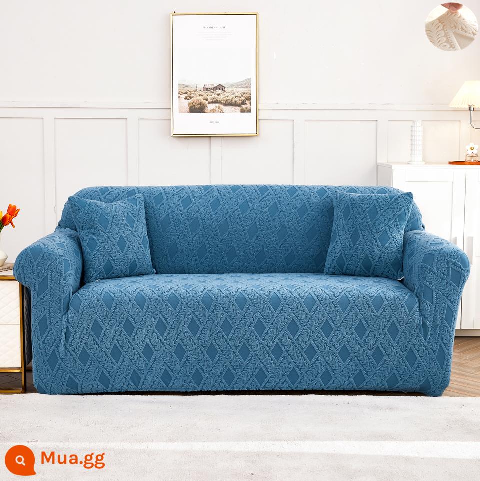 2022 dày đàn hồi bọc ghế sofa bao gồm tất cả đa năng miếng lót khăn gấu tích hợp tay vịn cổ da một hai ba người - con công màu xanh