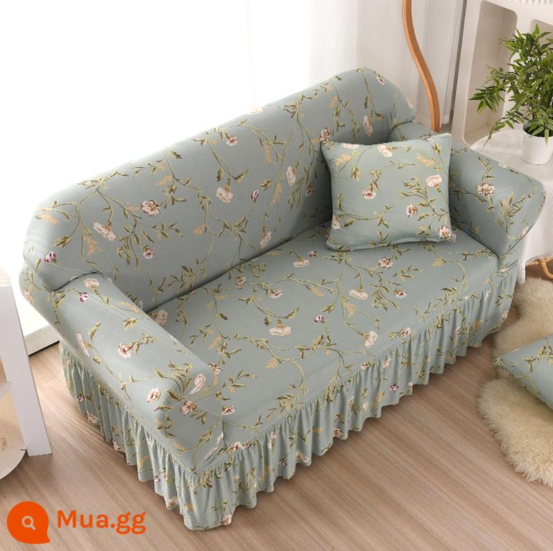 Váy co giãn bốn mùa bọc ghế sofa bao gồm tất cả bao gồm phổ quát bao da kiểu cũ một hai ba bốn người đệm vải - Váy thì thầm hoa màu xanh ngọc lục bảo