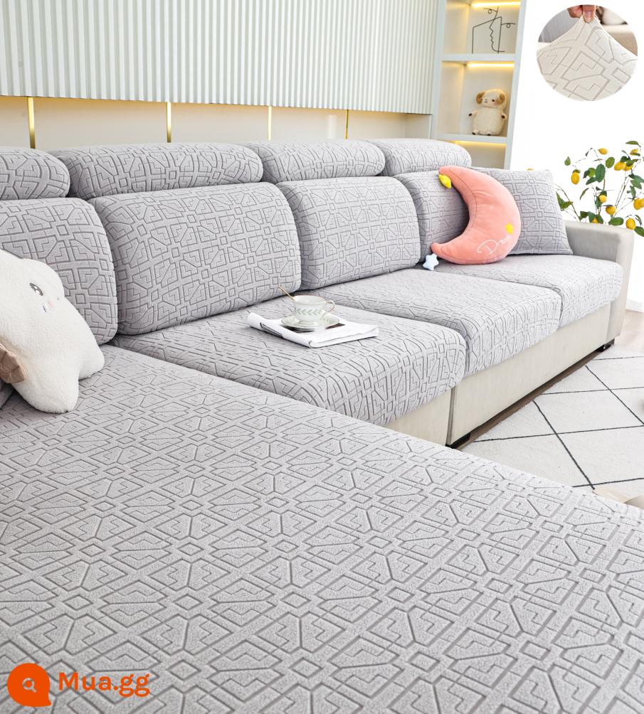 Đàn hồi đàn hồi mũ tắm bọc ghế sofa bao gồm tất cả phổ quát dựa vào vỏ bảo vệ bằng vải tựa đầu bàn đạp chân đệm xốp đơn giản - Màu xám nhạt lộng lẫy dày đặc