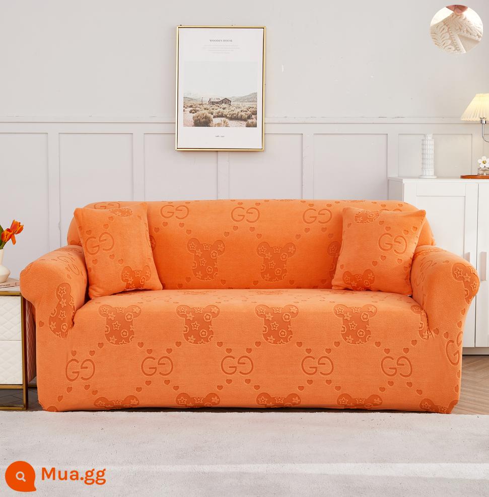 2022 dày đàn hồi bọc ghế sofa bao gồm tất cả đa năng miếng lót khăn gấu tích hợp tay vịn cổ da một hai ba người - Cam gấu mát lạnh dày đặc