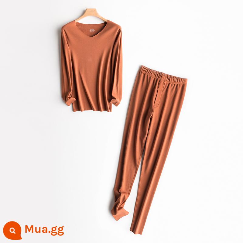 De Velvet Quần áo sưởi ấm không dấu vết Bộ đồ nam dày Plus Cashmere Sợi tự sưởi ấm Mùa đông trẻ trung Quần áo mùa thu Quần vệ sinh Quần hợp thời trang - caramel