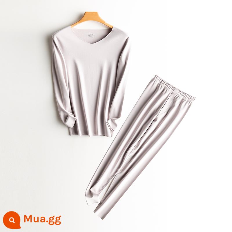 De Velvet Quần áo sưởi ấm không dấu vết Bộ đồ nam dày Plus Cashmere Sợi tự sưởi ấm Mùa đông trẻ trung Quần áo mùa thu Quần vệ sinh Quần hợp thời trang - ánh trăng xám