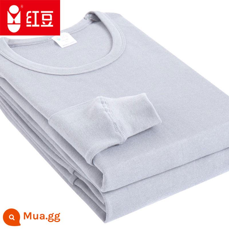 Đồ lót đậu đỏ Áo len cotton nguyên chất dáng rộng cỡ lớn cổ trung bình Nửa cổ cao cho bố Bộ quần áo vệ sinh mùa thu cho nam giới trung niên và người cao tuổi - Xám bạc [bộ đồ cổ tròn]