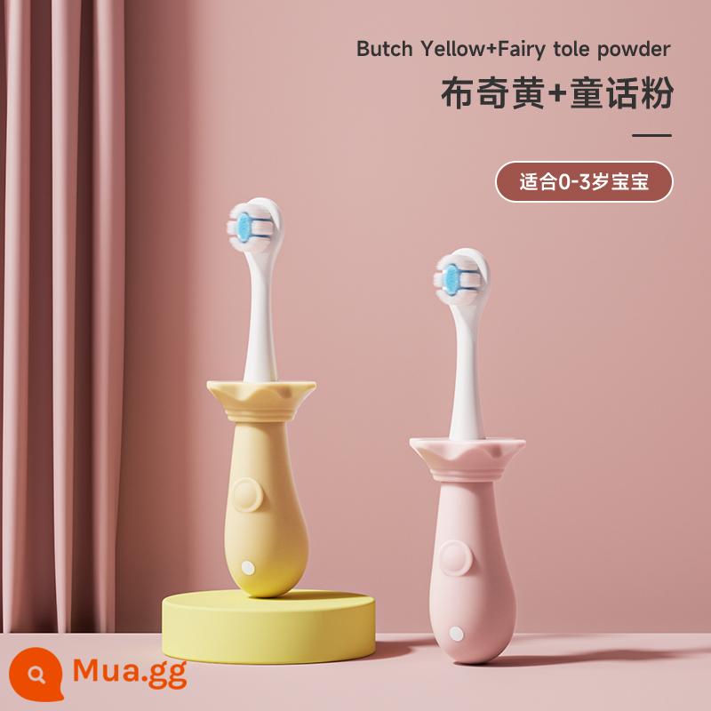 Baby kangaroo Bàn chải đánh răng trẻ em Babu lông mềm 1-2-3-5 đến 6 từ một tuổi rưỡi trở lên bé mọc răng bé - [Nâng cấp lông mềm đôi + chống dính họng] vàng + hồng (0-3 tuổi)