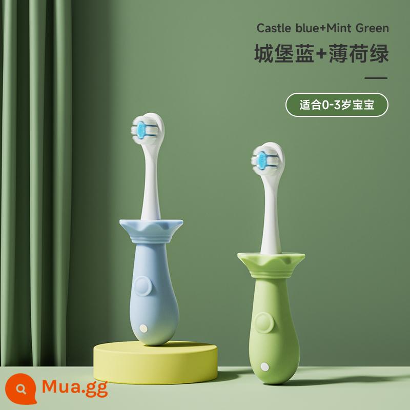 Baby kangaroo Bàn chải đánh răng trẻ em Babu lông mềm 1-2-3-5 đến 6 từ một tuổi rưỡi trở lên bé mọc răng bé - [Nâng cấp lông mềm đôi + chống dính họng] xanh + xanh (0-3 tuổi)