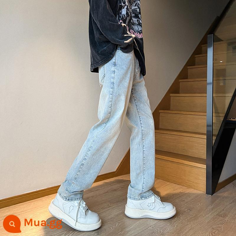 Quần denim Micro -LA Slim -Chia thẳng mùa thu và mùa đông Mỹ -phong cách Mop -Style -Style Quần châu Âu và Mỹ Vib - 615 kiểu co giãn màu xanh nhạt