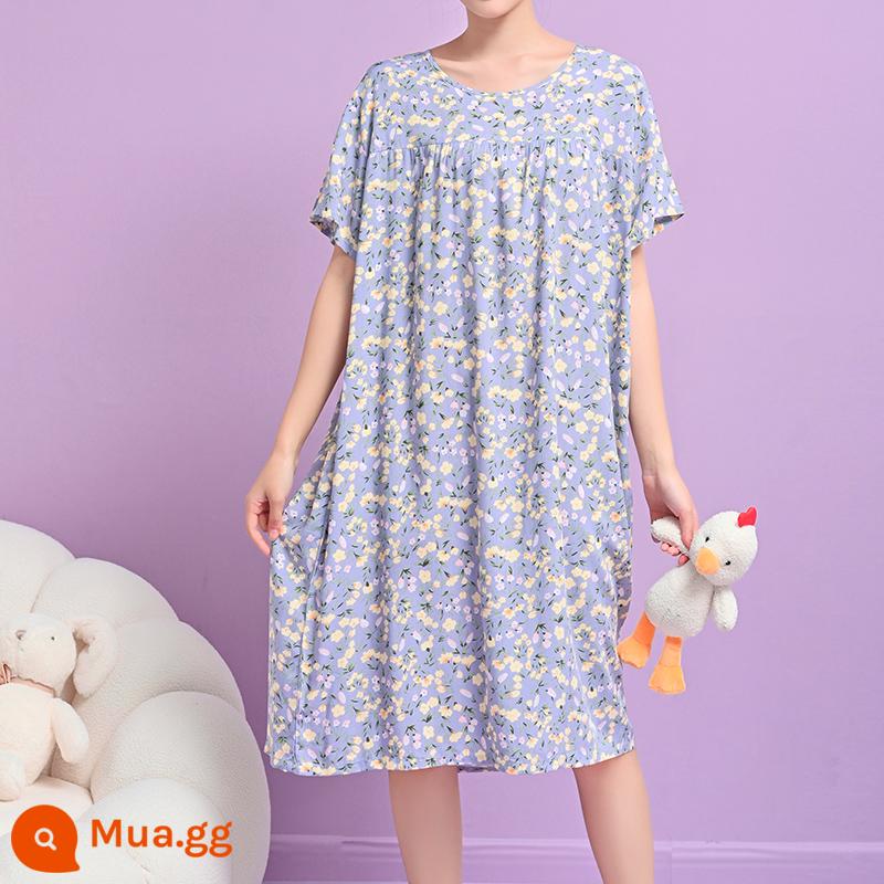 Phiên bản Hàn Quốc của váy ngủ cotton lụa dài tay nữ đồ ngủ ngắn tay cộng với kích thước mùa hè quần áo mặc ở nhà bằng cotton nhân tạo rộng rãi và thoải mái - Hoa-30