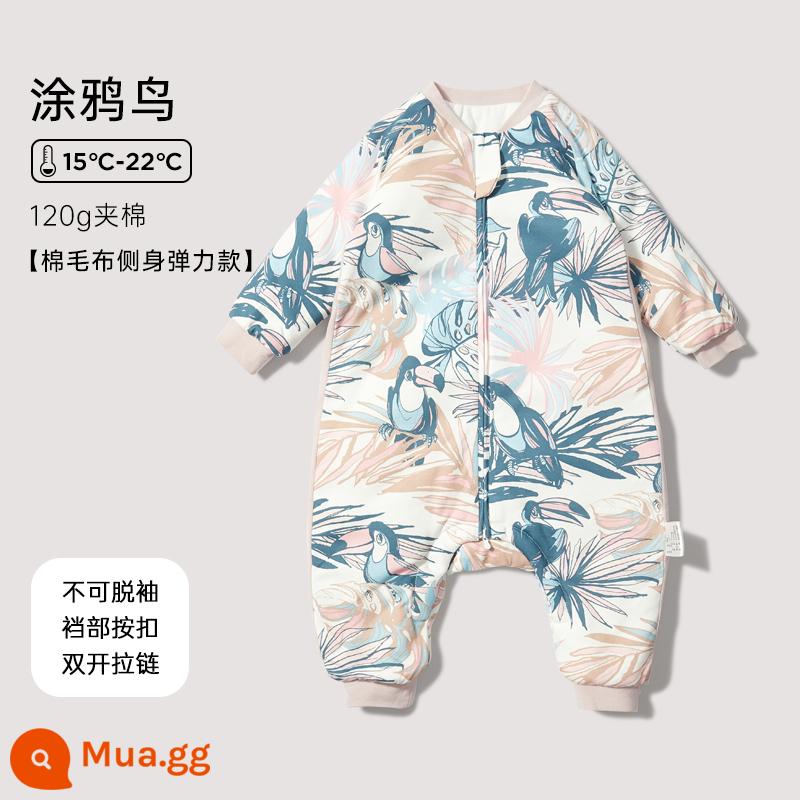 Simeng Baby liên tục Cotton Cotton Cotton Split -gg Túi ngủ Bốn mùa Đại học Babies Big, Medium Children Cotton Kick Kick, Cổ vật - [Phong cách đệm] Doodle Bird (Padding 120g) Nhiệt độ phòng khuyến nghị 15-22oC