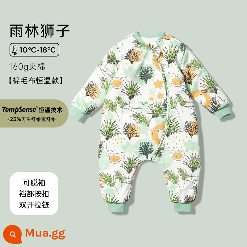 Simeng Baby liên tục Cotton Cotton Cotton Split -gg Túi ngủ Bốn mùa Đại học Babies Big, Medium Children Cotton Kick Kick, Cổ vật - [Mẫu nhiệt độ không đổi] Rainforest Lion (160g chần bông) Nhiệt độ phòng khuyến nghị 10-18oC