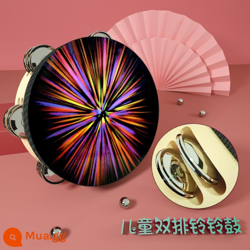 Đôn Hoàng tay tambourine Tân Cương Uyghur tambourine múa bay đạo cụ kiểm tra chứng nhận trường mẫu giáo nhỏ tambourine - Cực quang đen (chuông đôi hàng 8 inch)