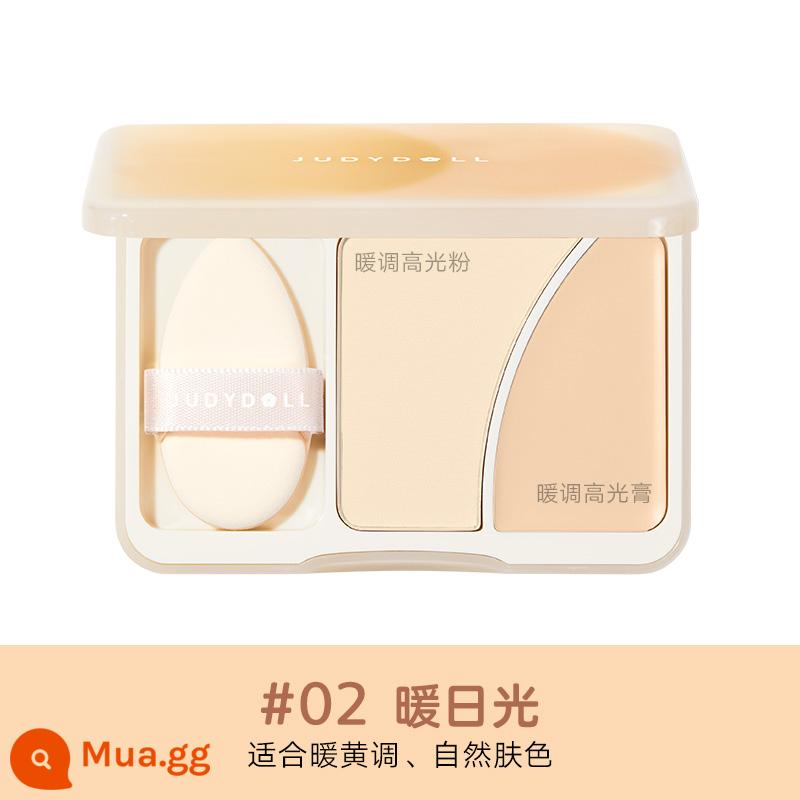 Judydoll Cam Dual Highlight Disc Matte Powder Kem Nổi Bật Mặt Kem Sáng Da Mặt Che Rách Máng Học Sinh - 02 Ánh nắng ấm áp (bao gồm cả bông phấn hai đầu tùy chỉnh)