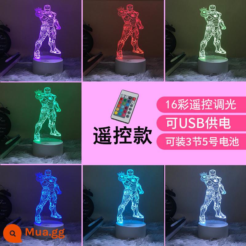 Thời Đại Ultron Marvel Iron Man 3D Đèn Ngủ Phòng Ngủ Đèn Ngủ USB Để Bàn Ngủ Lưới Đỏ Ý Tưởng Quà Tặng - Điều khiển từ xa Iron Man 16 màu mờ