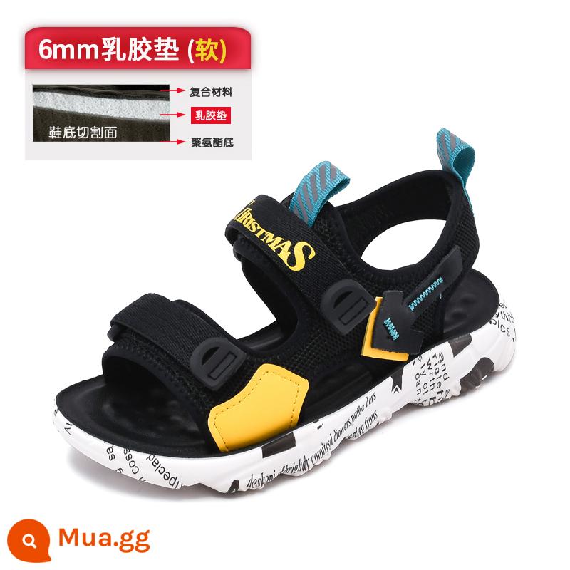 Giày Sandal Bé Trai 2023 Mới Lớn Trẻ Em Phiên Bản Hàn Quốc Mùa Hè Trẻ Em Đế Mềm Chống Trượt Giày Học Sinh Đi Biển - 27 màu đen và vàng (đệm cao su 6MM)