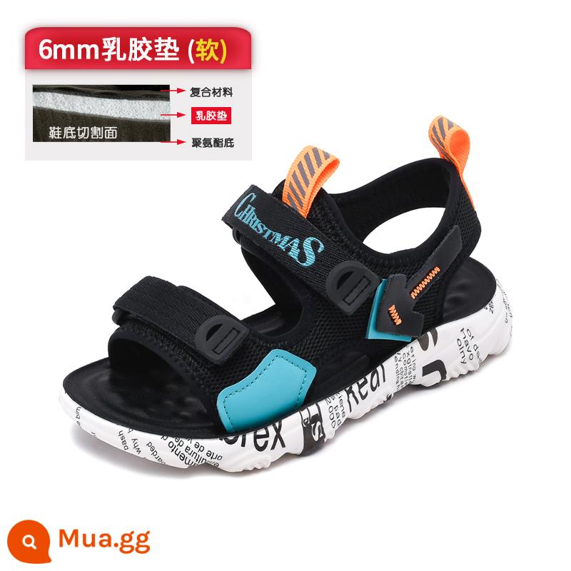 Giày Sandal Bé Trai 2023 Mới Lớn Trẻ Em Phiên Bản Hàn Quốc Mùa Hè Trẻ Em Đế Mềm Chống Trượt Giày Học Sinh Đi Biển - 27 màu đen và xanh (đệm cao su 6MM)