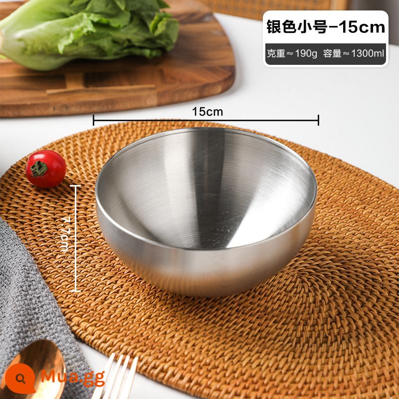 Bát mì ăn liền inox Sheri Hàn Quốc bibimbap Bát mì lạnh Bát súp lớn hộ gia đình Bát salad trái cây trộn với các món nguội - Bạc size nhỏ-15cm