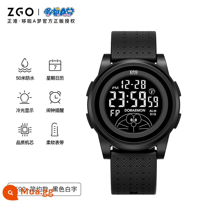 Sanrio Watch Girls Children High School School Girl Anterproof Girl Girl Sports Tiểu học Trường tiểu học Nữ Vòng đeo tay - 8592 Simple Model-Đen Chữ Trắng [Chính Hãng Doremon]