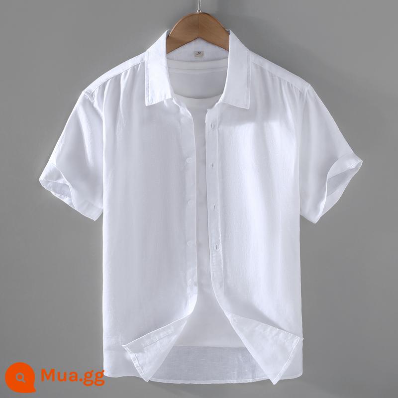 Áo sơ mi dài tay bằng vải lanh nam Quần áo nam bằng vải lanh của Nhật Bản áo sơ mi cotton lanh dáng rộng giản dị quần áo mùa xuân và mùa hè áo khoác ngoài áo sơ mi inch - 9048 tay ngắn màu trắng