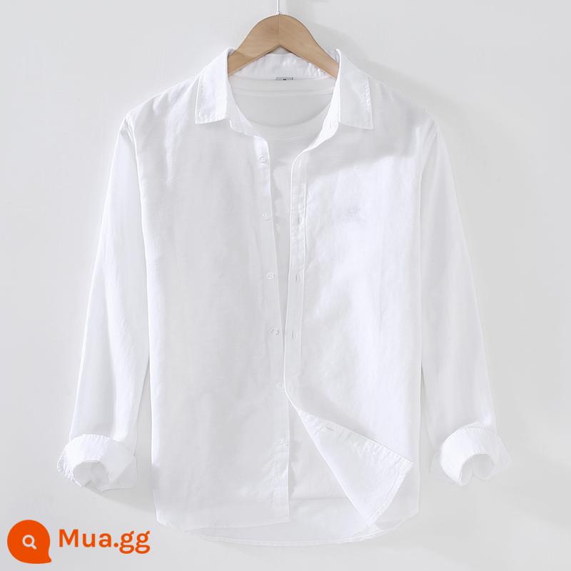 Áo sơ mi dài tay bằng vải lanh nam Quần áo nam bằng vải lanh của Nhật Bản áo sơ mi cotton lanh dáng rộng giản dị quần áo mùa xuân và mùa hè áo khoác ngoài áo sơ mi inch - DN-9027 màu trắng