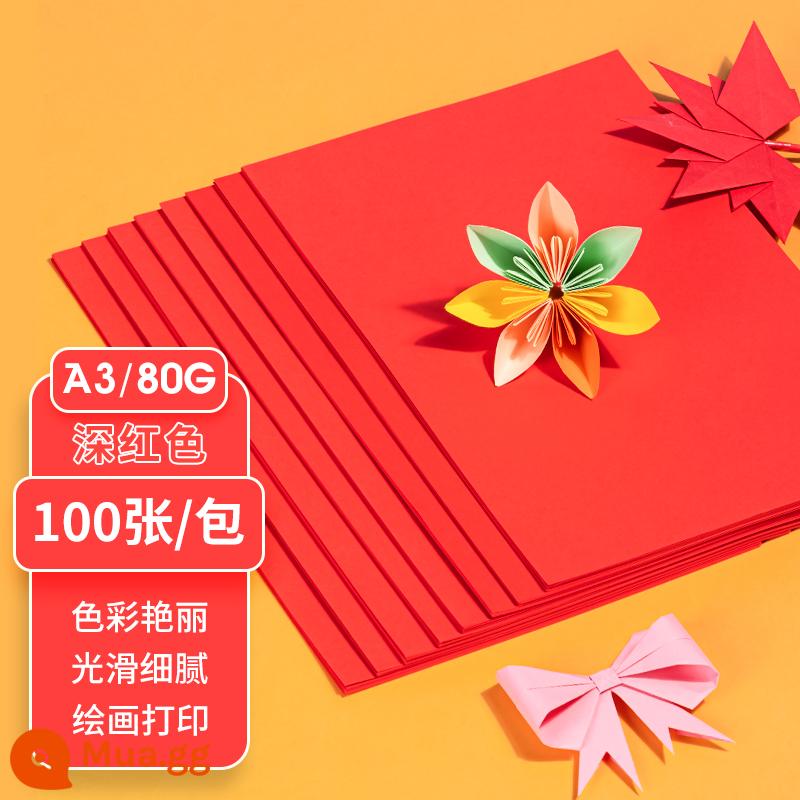 Giấy photocopy màu Deli giấy photocopy màu Giấy in A4 màu giấy photocopy màu giấy photocopy màu giấy thủ công origami danh thiếp chỗ ngồi 80g giấy cắt 10 màu hỗn hợp văn phòng trẻ em mẫu giáo 100 tờ - A3 đậm (đỏ) 80G [100 ảnh]