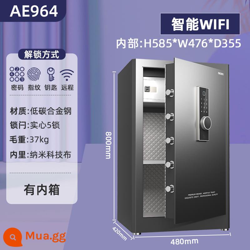 2023 Mới Deli Zhuoyue An Toàn Vân Tay Hộ Gia Đình Nhỏ An Toàn Đen Trắng Thông Số Kỹ Thuật Mật Khẩu WiFi Hộp An Toàn Lớn An Toàn Hộ Gia Đình 36/45/60Cm Văn Phòng Chống Trộm Hộp - [Mật khẩu vân tay thông minh WIFI]-80cm-AE964 Đen