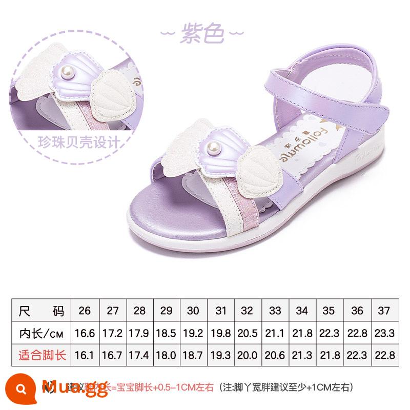 Giày sandal bé gái Furomi mùa hè giày trẻ em mùa hè mới đế mềm chống trượt giày công chúa bé gái giày đi biển - Tím Ngọc Trai 8097 [Phong Cách Tinh Tế]