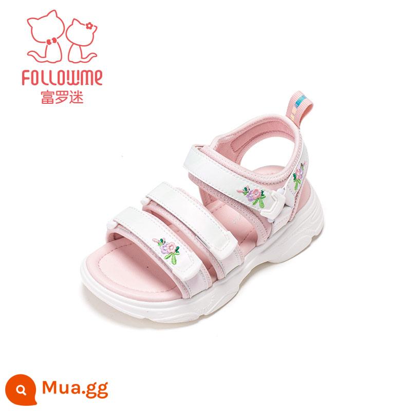 Fuluo Fan Giày Sandal Nữ Thể Thao Mùa Hè 2023 Học Sinh Nước Ngoài Mới Đế Mềm Chống Trơn Trượt Thoáng Khí Giày Đi Biển Cho Trẻ Em - Trắng/Hồng 8069