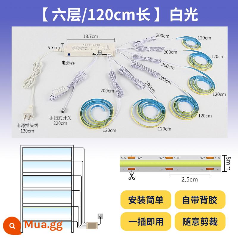 Dải ánh sáng cảm ứng tự dính tổng thể tủ rượu tủ quần áo mẫu tủ trưng bày dải đèn led không khe cực hẹp và siêu mỏng - Sáu lớp/mỗi lớp dài 120 cm/có thể cắt [ánh sáng trắng]