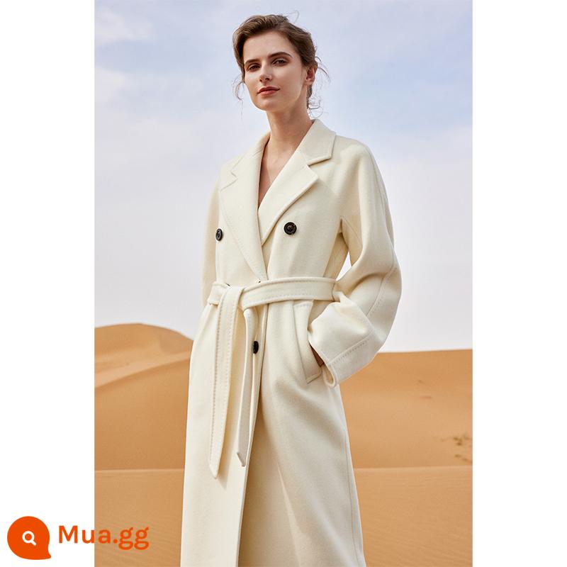 2023 Mới 2 Mặt Cashmere Áo Khoác Nữ Trung Bình Dài Phiên Bản Len Cao Cấp Len Đen Hepburn Áo 101801 - Kem trắng bán trước 7 ngày