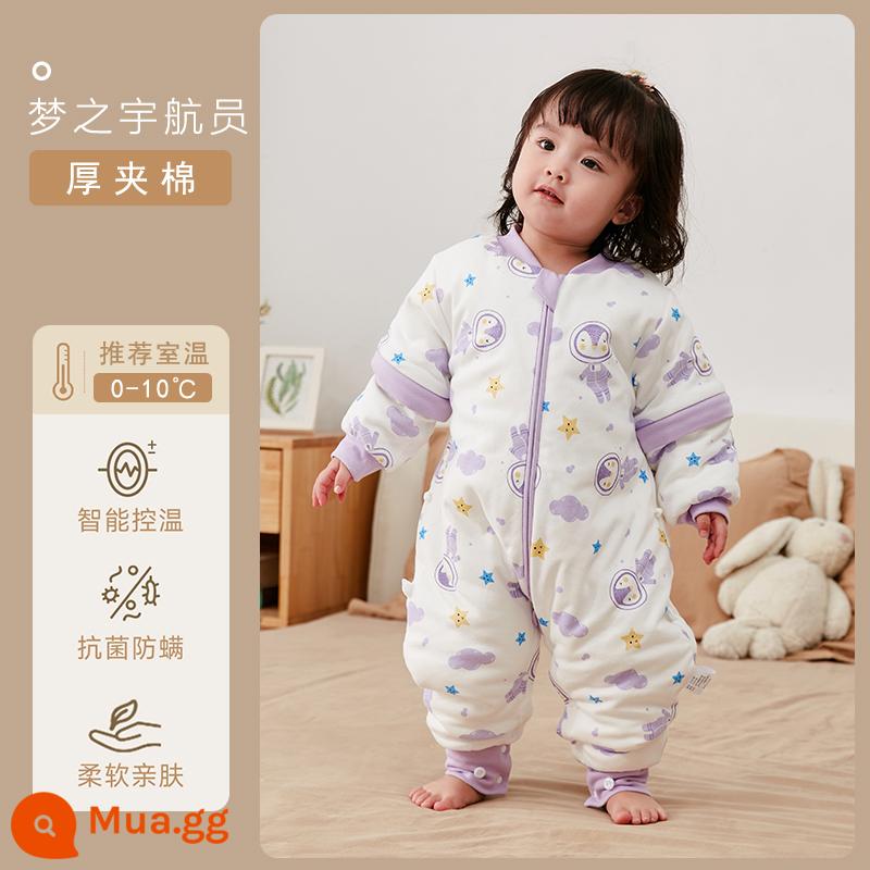 Qinxinyafang túi ngủ cho bé mùa thu đông cotton nguyên chất chăn bông chống đá cho bé tách chân túi ngủ nhiệt độ không đổi phổ biến cho tất cả các mùa - Cảm biến nhiệt độ có thể nhìn thấy bằng bông dày có nhiệt độ không đổi [không khuyến nghị dùng bao chân 0-10 độ] Giấc mơ phi hành gia