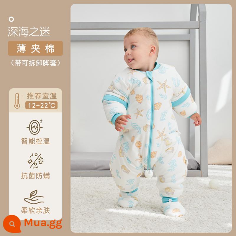 Qinxinyafang túi ngủ cho bé mùa thu đông cotton nguyên chất chăn bông chống đá cho bé tách chân túi ngủ nhiệt độ không đổi phổ biến cho tất cả các mùa - Bông giữ nhiệt dày vừa phải với cảm biến nhiệt độ trực quan [khuyến nghị 10-20 độ với bao chân] Bí ẩn của biển sâu