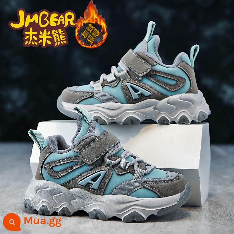 Jamie Bear Giày Sneaker Bé Gái Mùa Thu Đông 2022 Mới Sang Trọng Nhung Ấm Trẻ Em Cũ Giày Bé Gái Hai Giày Cotton - Jamie Bear 2179 xám xanh cộng với nhung và cotton thứ hai