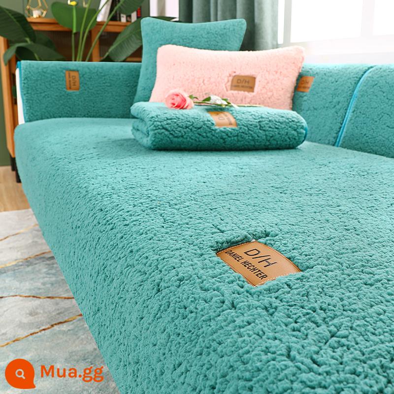 Sofa Đệm Mùa Đông Sang Trọng Dày Đệm 2022 Mới Sofa Da Bao Gồm Tất Cả Đa Năng Dựa Vào Vỏ Bảo Vệ Khăn Vải - Cashmere-Green