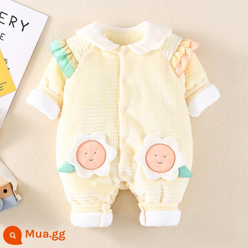 Quần áo trẻ sơ sinh jumpsuit bé áo liền quần mùa đông nữ cotton ấm áp Plus cotton dày cotton quần áo mùa đông - màu vàng