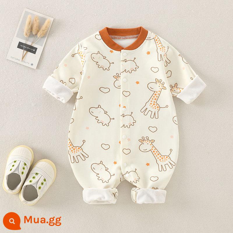 Áo liền quần cho bé mùa xuân và mùa thu cotton nguyên chất nam và nữ áo liền quần liền quần không xương sơ sinh siêu dễ thương hở đáy quần - Sức ngựa được biết từ xa