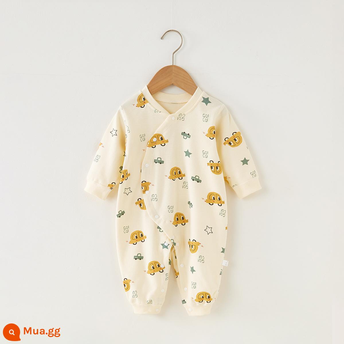 Cotton nguyên chất không xương áo liền quần xéo mở mùa xuân và mùa thu quần áo ấm nam và nữ bộ đồ ngủ trẻ em rompers rompers quần áo mùa thu - xe hơi